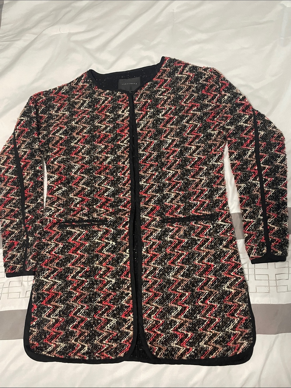 Woven Zigzag Long Sleeve Dress Jacket - Black, pink, Cream